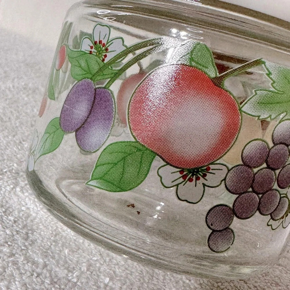 Vintage 80s KIG Indonesia Glass Fruit Flower Canister Set  (3) - Picture 5 of 12